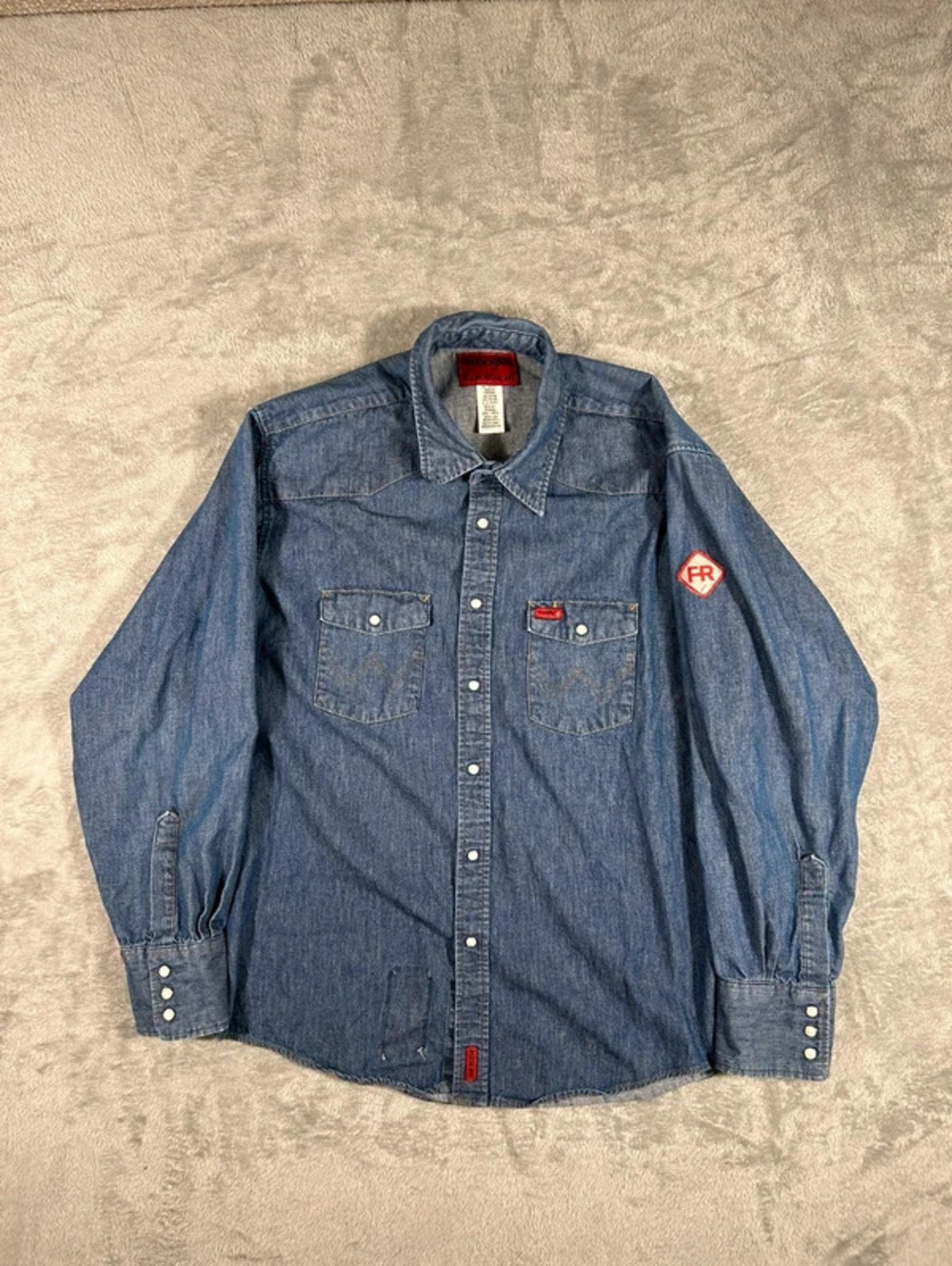 vintage wrangler flame resistant western denim work shirt XXL FR